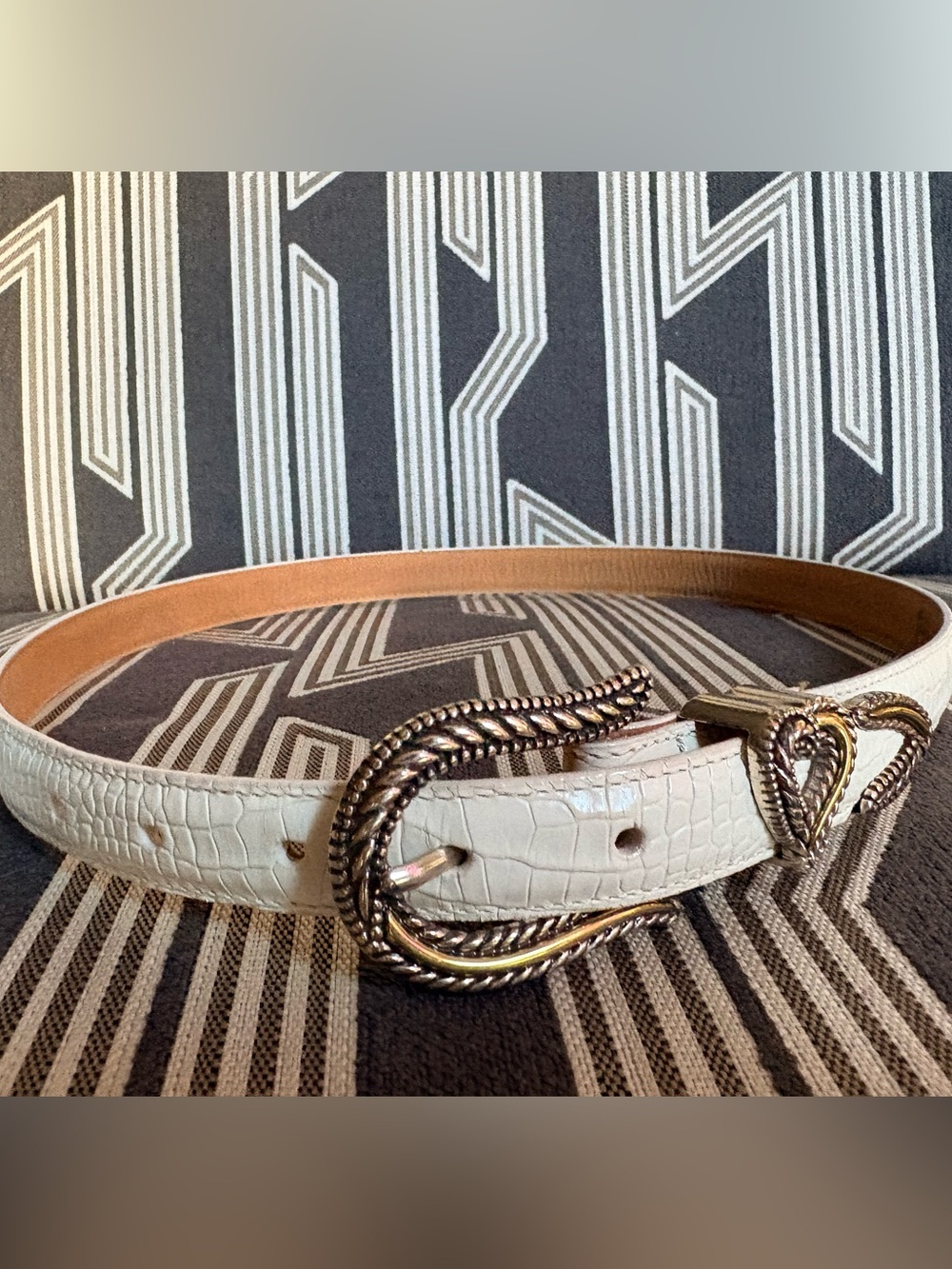 VTG Brighton White Croc Metal Heart Belt Size L - Picture 5 of 15